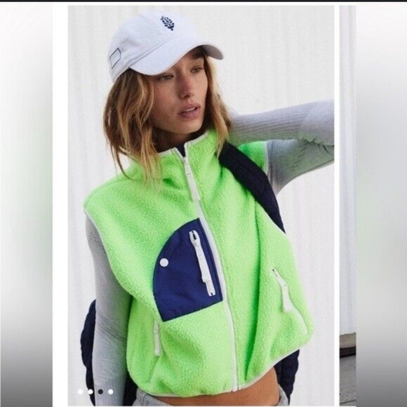 Free People FP Movement Hit The Slopes Vest Cropped Lime Glow xs, small medium - Picture 2 of 11